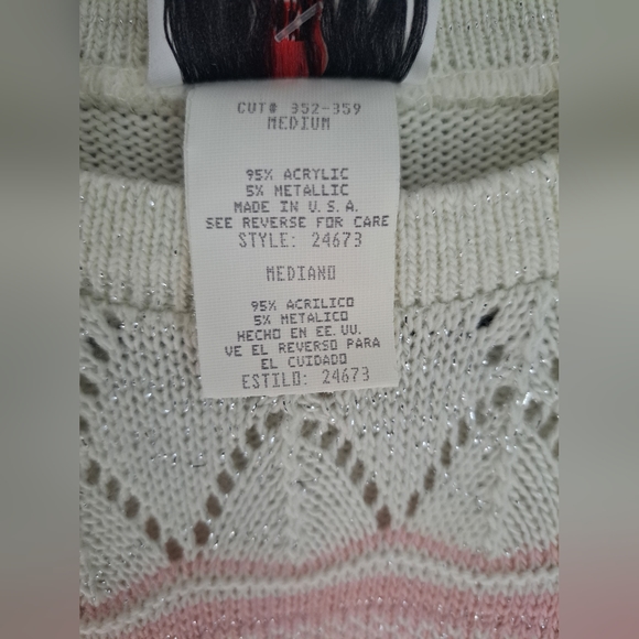 NWT Vintage Cape Cod Sportswear Pastel Pink Green White Metallic Sweater Size M - Picture 8 of 11